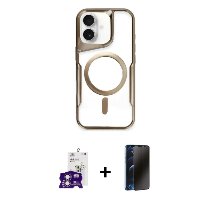 MARSİLYAN™- iPhone 16 Kılıf Yadigar Klasik Özel Seri - Siyah 3D Antistatik Hayalet Cam Ekran Koruyucu + Bilvis Titan Kamera Lens - PE