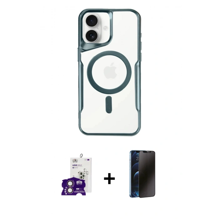 MARSİLYAN™- iPhone 16 Kılıf Yadigar Klasik Özel Seri - Siyah 3D Antistatik Hayalet Cam Ekran Koruyucu + Bilvis Titan Kamera Lens - PE