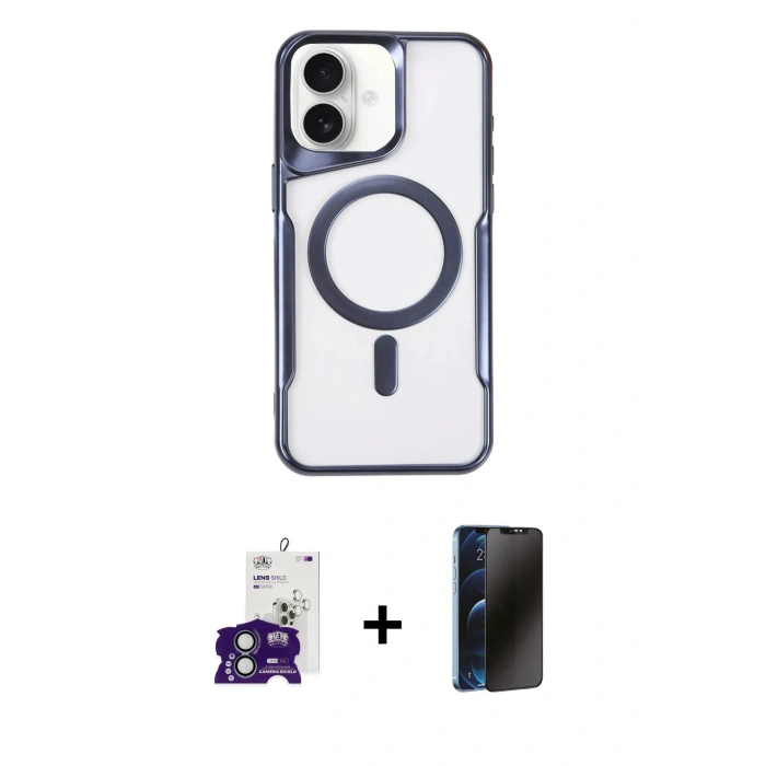 MARSİLYAN™- iPhone 16 Kılıf Yadigar Klasik Özel Seri - Siyah 3D Antistatik Hayalet Cam Ekran Koruyucu + Bilvis Titan Kamera Lens - YL