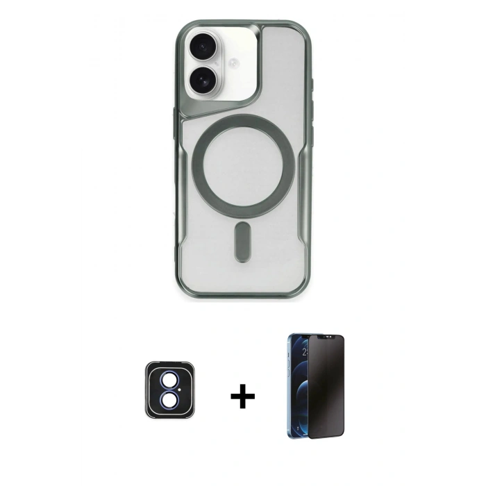 MARSİLYAN™- iPhone 16 Kılıf Yadigar Klasik Özel Seri - Siyah 3D Antistatik Hayalet Cam Ekran Koruyucu + PVD Metal Kamera Lens - MI