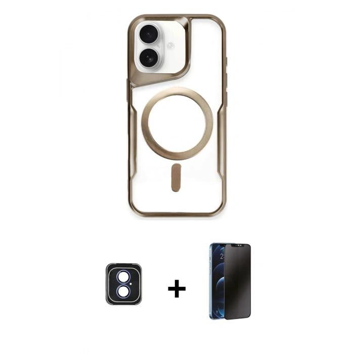 MARSİLYAN™- iPhone 16 Kılıf Yadigar Klasik Özel Seri - Siyah 3D Antistatik Hayalet Cam Ekran Koruyucu + PVD Metal Kamera Lens - MI