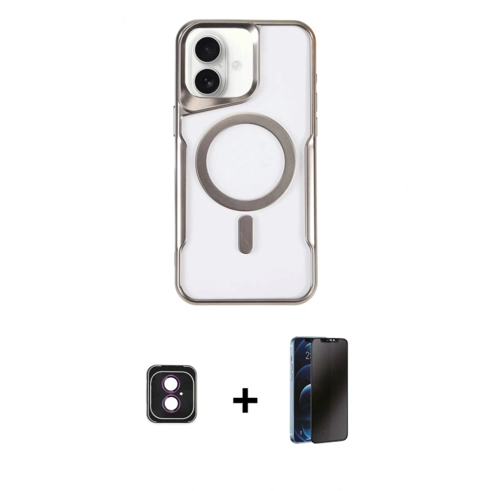MARSİLYAN™- iPhone 16 Kılıf Yadigar Klasik Özel Seri - Siyah 3D Antistatik Hayalet Cam Ekran Koruyucu + PVD Metal Kamera Lens - PE