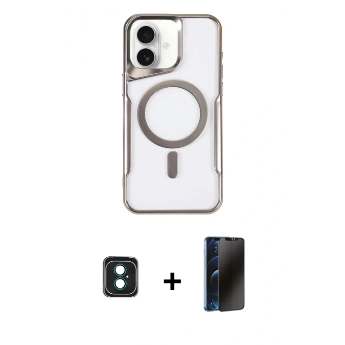 MARSİLYAN™- iPhone 16 Kılıf Yadigar Klasik Özel Seri - Siyah 3D Antistatik Hayalet Cam Ekran Koruyucu + PVD Metal Kamera Lens - YL
