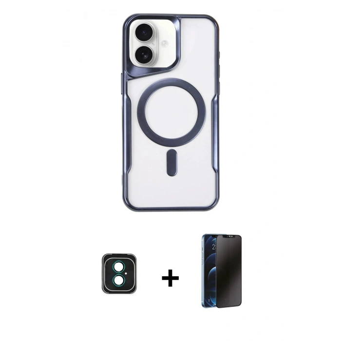 MARSİLYAN™- iPhone 16 Kılıf Yadigar Klasik Özel Seri - Siyah 3D Antistatik Hayalet Cam Ekran Koruyucu + PVD Metal Kamera Lens - YL