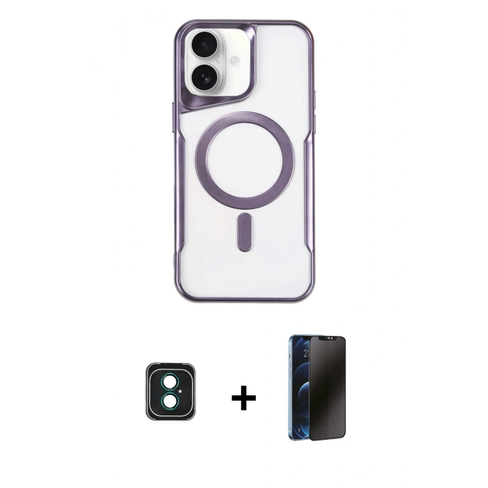 MARSİLYAN™- iPhone 16 Kılıf Yadigar Klasik Özel Seri - Siyah 3D Antistatik Hayalet Cam Ekran Koruyucu + PVD Metal Kamera Lens - YL