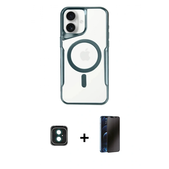 MARSİLYAN™- iPhone 16 Kılıf Yadigar Klasik Özel Seri - Siyah 3D Antistatik Hayalet Cam Ekran Koruyucu + PVD Metal Kamera Lens - YL