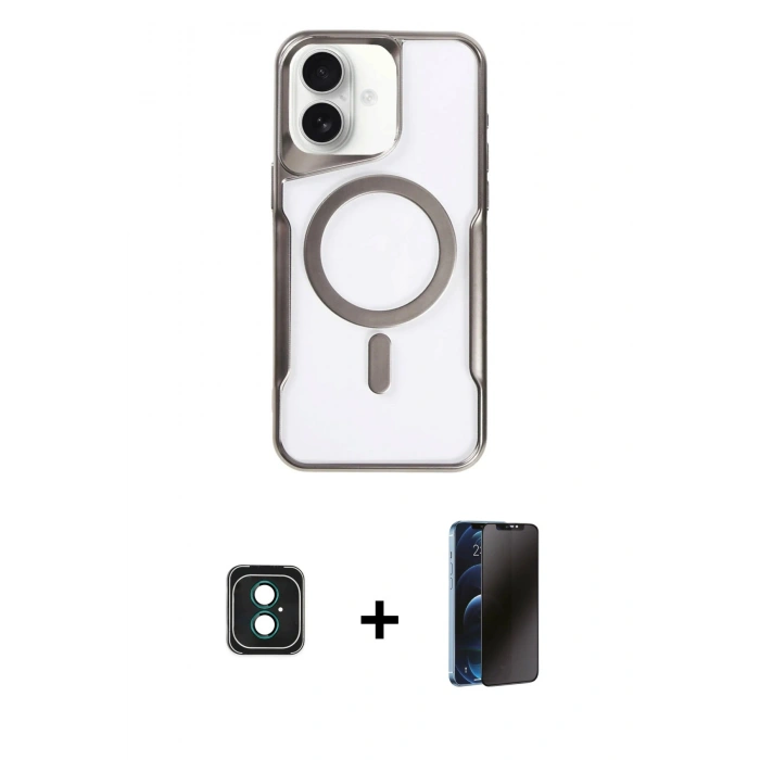 MARSİLYAN™- iPhone 16 Kılıf Yadigar Klasik Özel Seri - Siyah 3D Antistatik Hayalet Cam Ekran Koruyucu + PVD Metal Kamera Lens - YL