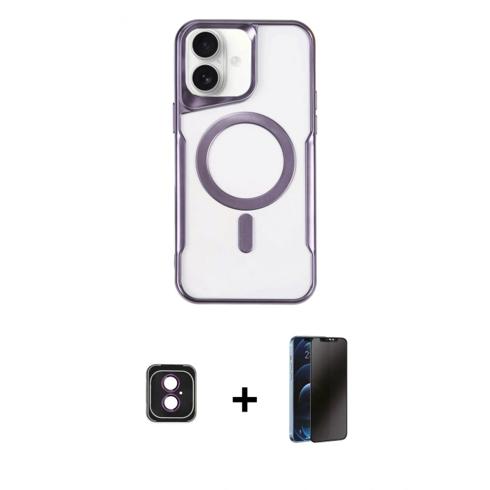 MARSİLYAN™- iPhone 16 Kılıf Yadigar Klasik Özel Seri - Siyah 3D Antistatik Hayalet Cam Ekran Koruyucu + PVD Metal Kamera Lens - PE
