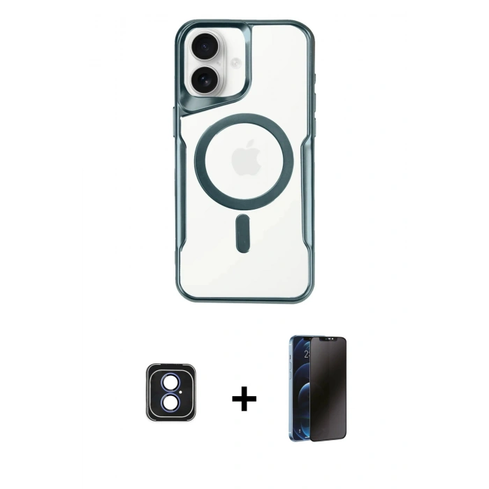 MARSİLYAN™- iPhone 16 Kılıf Yadigar Klasik Özel Seri - Siyah 3D Antistatik Hayalet Cam Ekran Koruyucu + PVD Metal Kamera Lens - MI