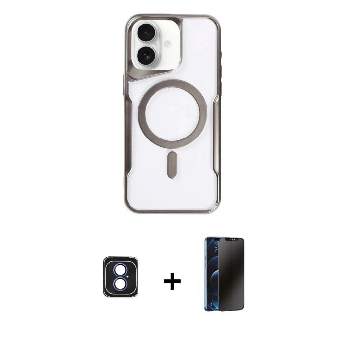 MARSİLYAN™- iPhone 16 Kılıf Yadigar Klasik Özel Seri - Siyah 3D Antistatik Hayalet Cam Ekran Koruyucu + PVD Metal Kamera Lens - MI