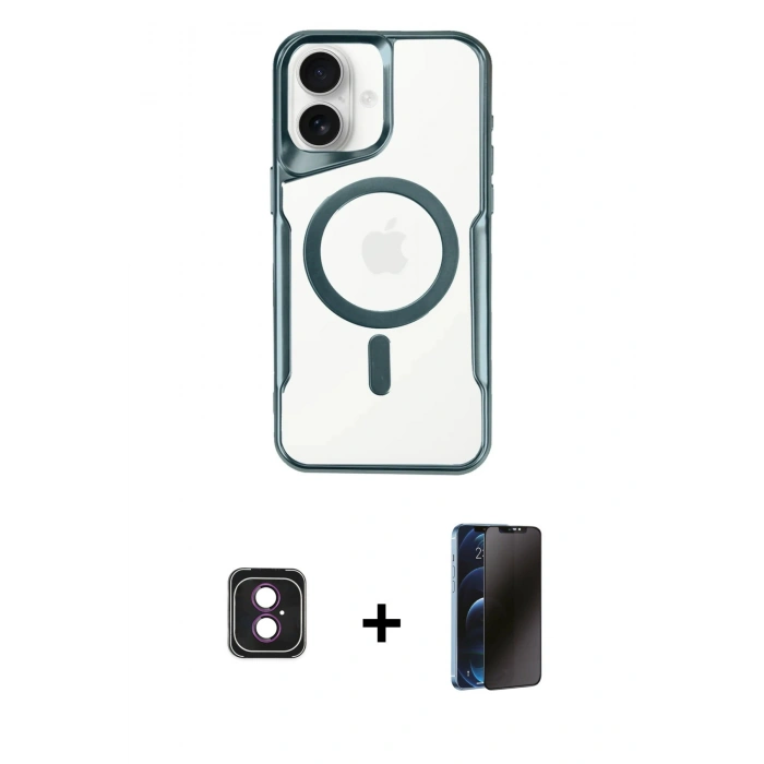 MARSİLYAN™- iPhone 16 Kılıf Yadigar Klasik Özel Seri - Siyah 3D Antistatik Hayalet Cam Ekran Koruyucu + PVD Metal Kamera Lens - PE