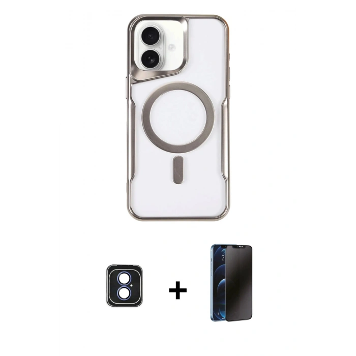 MARSİLYAN™- iPhone 16 Kılıf Yadigar Klasik Özel Seri - Siyah 3D Antistatik Hayalet Cam Ekran Koruyucu + PVD Metal Kamera Lens - MI