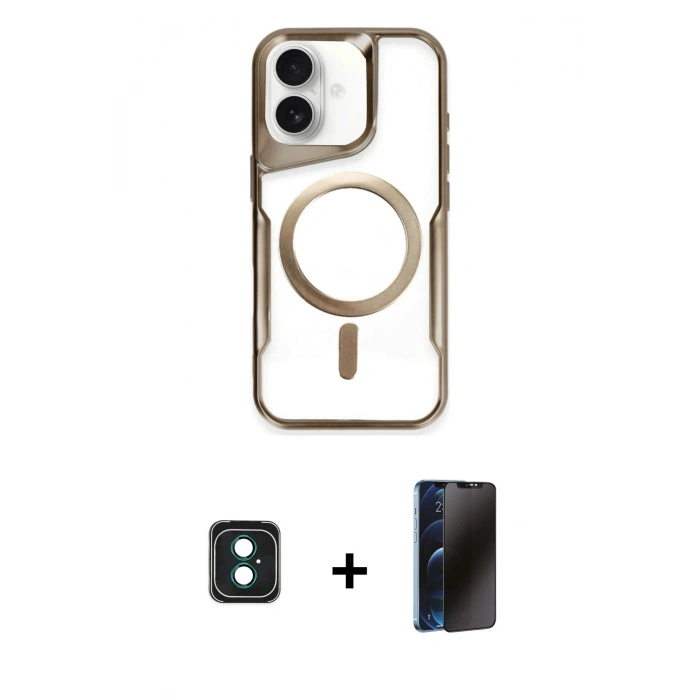 MARSİLYAN™- iPhone 16 Kılıf Yadigar Klasik Özel Seri - Siyah 3D Antistatik Hayalet Cam Ekran Koruyucu + PVD Metal Kamera Lens - YL