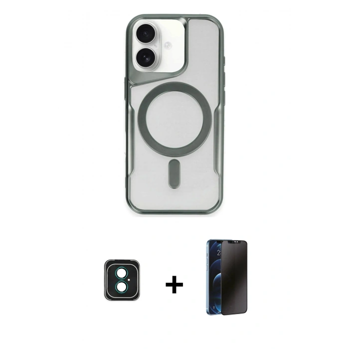 MARSİLYAN™- iPhone 16 Kılıf Yadigar Klasik Özel Seri - Siyah 3D Antistatik Hayalet Cam Ekran Koruyucu + PVD Metal Kamera Lens - YL