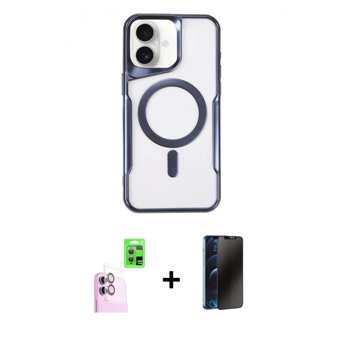 MARSİLYAN™- iPhone 16 Kılıf Yadigar Klasik Özel Seri - Siyah 3D Antistatik Hayalet Cam Ekran Koruyucu + Raze Metal Kamera Lens - PE