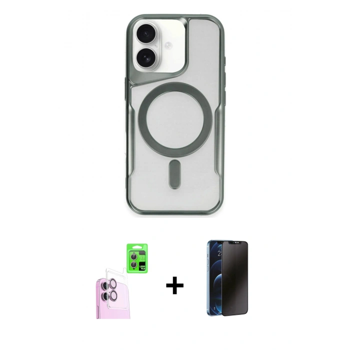 MARSİLYAN™- iPhone 16 Kılıf Yadigar Klasik Özel Seri - Siyah 3D Antistatik Hayalet Cam Ekran Koruyucu + Raze Metal Kamera Lens - PE