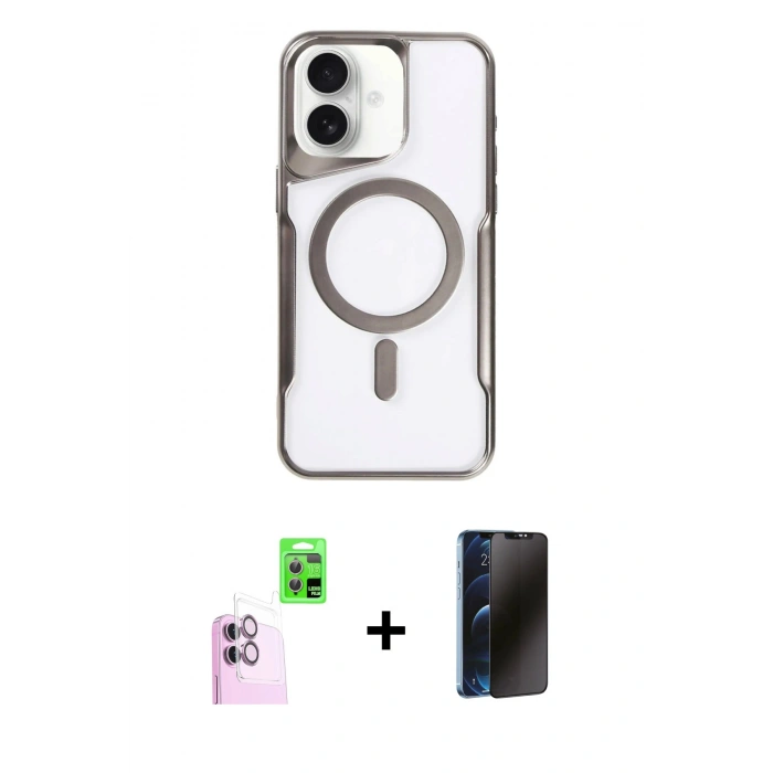 MARSİLYAN™- iPhone 16 Kılıf Yadigar Klasik Özel Seri - Siyah 3D Antistatik Hayalet Cam Ekran Koruyucu + Raze Metal Kamera Lens - PE
