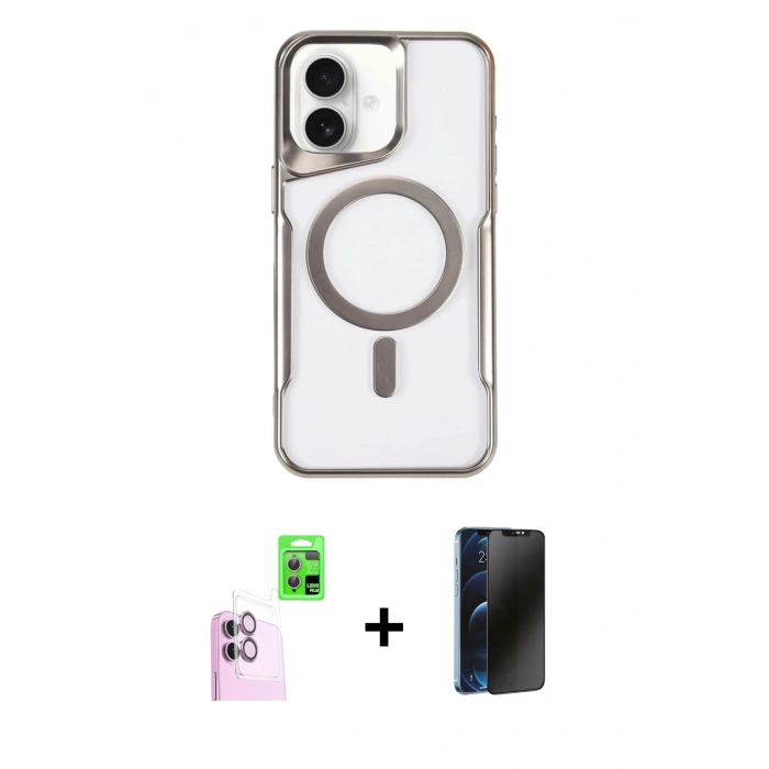 MARSİLYAN™- iPhone 16 Kılıf Yadigar Klasik Özel Seri - Siyah 3D Antistatik Hayalet Cam Ekran Koruyucu + Raze Metal Kamera Lens - PE