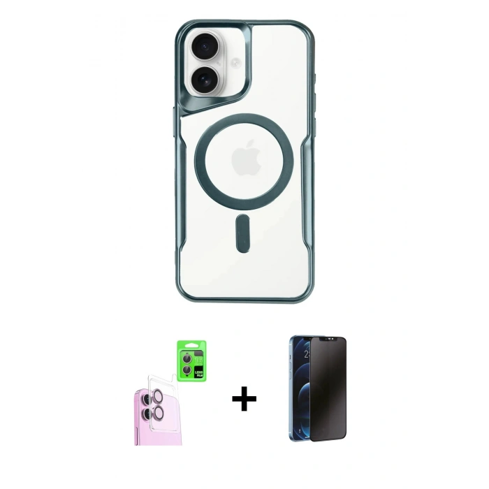 MARSİLYAN™- iPhone 16 Kılıf Yadigar Klasik Özel Seri - Siyah 3D Antistatik Hayalet Cam Ekran Koruyucu + Raze Metal Kamera Lens - PE