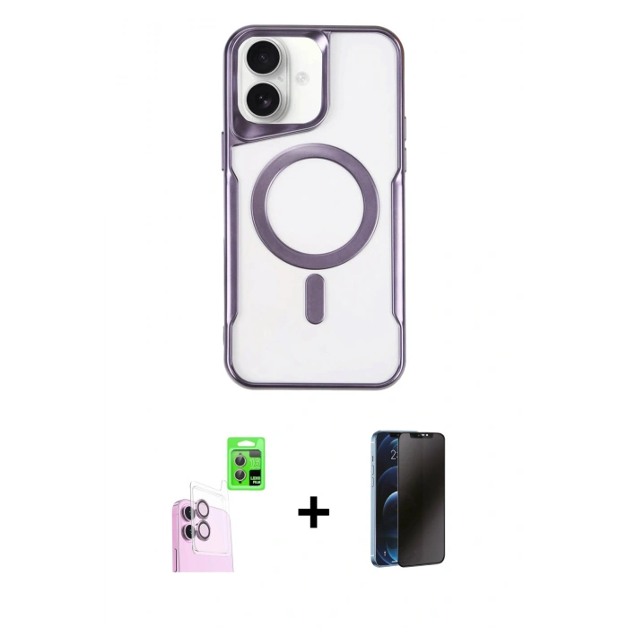 MARSİLYAN™- iPhone 16 Kılıf Yadigar Klasik Özel Seri - Siyah 3D Antistatik Hayalet Cam Ekran Koruyucu + Raze Metal Kamera Lens - PE