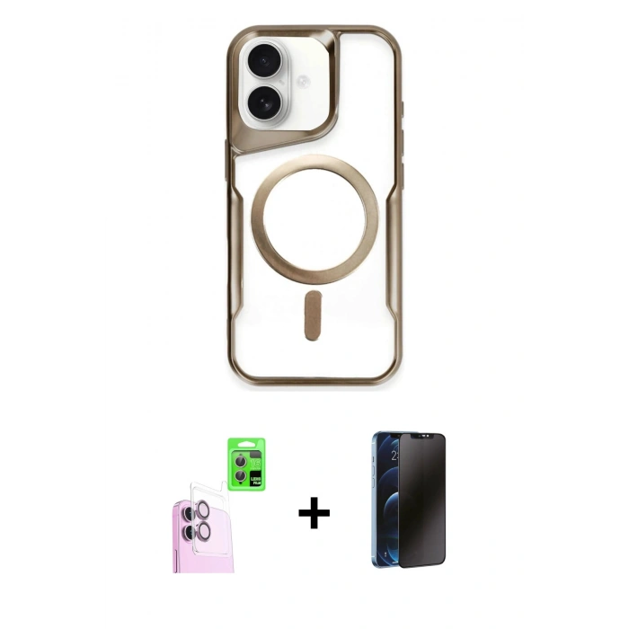 MARSİLYAN™- iPhone 16 Kılıf Yadigar Klasik Özel Seri - Siyah 3D Antistatik Hayalet Cam Ekran Koruyucu + Raze Metal Kamera Lens - PE