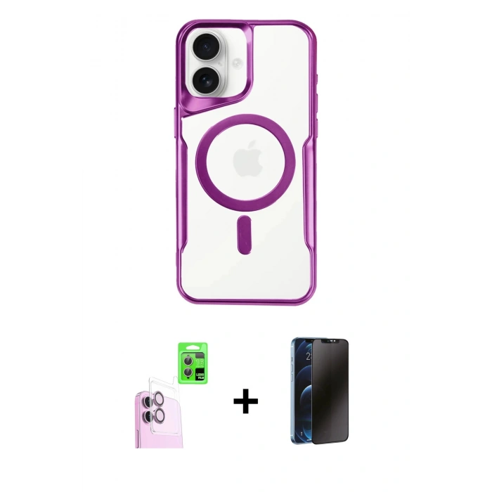 MARSİLYAN™- iPhone 16 Kılıf Yadigar Klasik Özel Seri - Siyah 3D Antistatik Hayalet Cam Ekran Koruyucu + Raze Metal Kamera Lens - PE