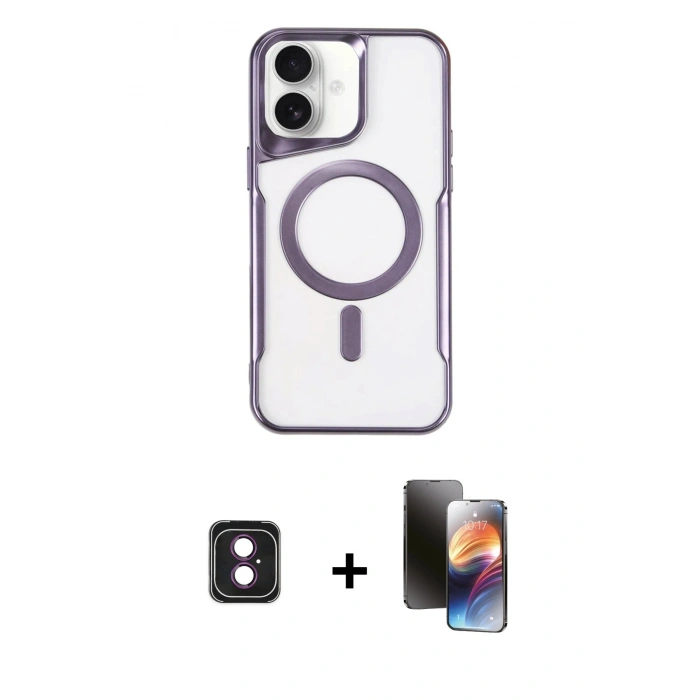 MARSİLYAN™- iPhone 16 Kılıf Yadigar Klasik Özel Seri - Siyah 3D Antistatik Mat Seramik Nano Ekran Koruyucu + PVD Metal Kamera Lens - PE