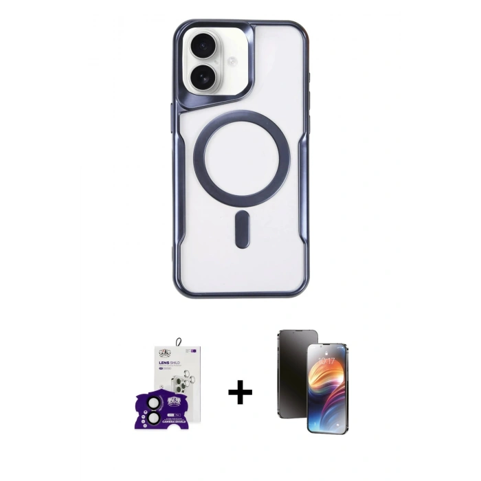 MARSİLYAN™- iPhone 16 Kılıf Yadigar Klasik Özel Seri - Siyah 3D Antistatik Mat Seramik Nano Ekran Koruyucu + Bilvis Titan Kamera Lens - SH