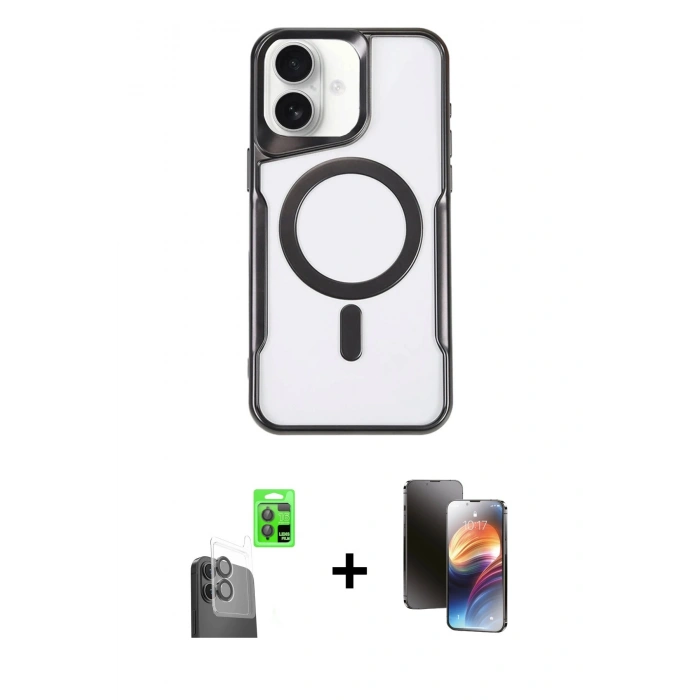 MARSİLYAN™- iPhone 16 Kılıf Yadigar Klasik Özel Seri - Siyah 3D Antistatik Mat Seramik Nano Ekran Koruyucu + Raze Metal Kamera Lens - SH