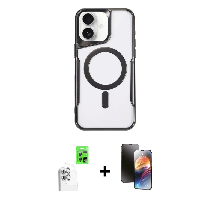 MARSİLYAN™- iPhone 16 Kılıf Yadigar Klasik Özel Seri - Siyah 3D Antistatik Mat Seramik Nano Ekran Koruyucu + Raze Metal Kamera Lens - BZ