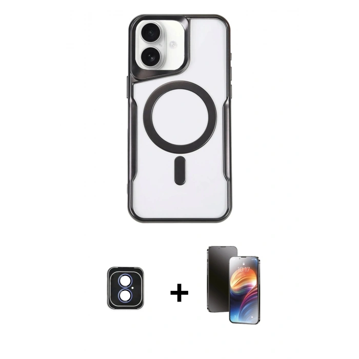 MARSİLYAN™- iPhone 16 Kılıf Yadigar Klasik Özel Seri - Siyah 3D Antistatik Mat Seramik Nano Ekran Koruyucu + PVD Metal Kamera Lens - MI
