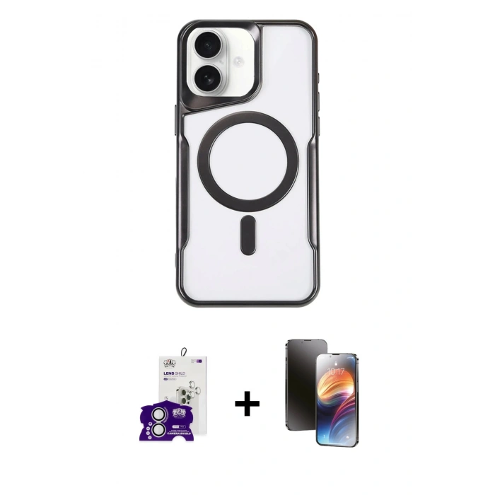 MARSİLYAN™- iPhone 16 Kılıf Yadigar Klasik Özel Seri - Siyah 3D Antistatik Mat Seramik Nano Ekran Koruyucu + Bilvis Titan Kamera Lens - GS