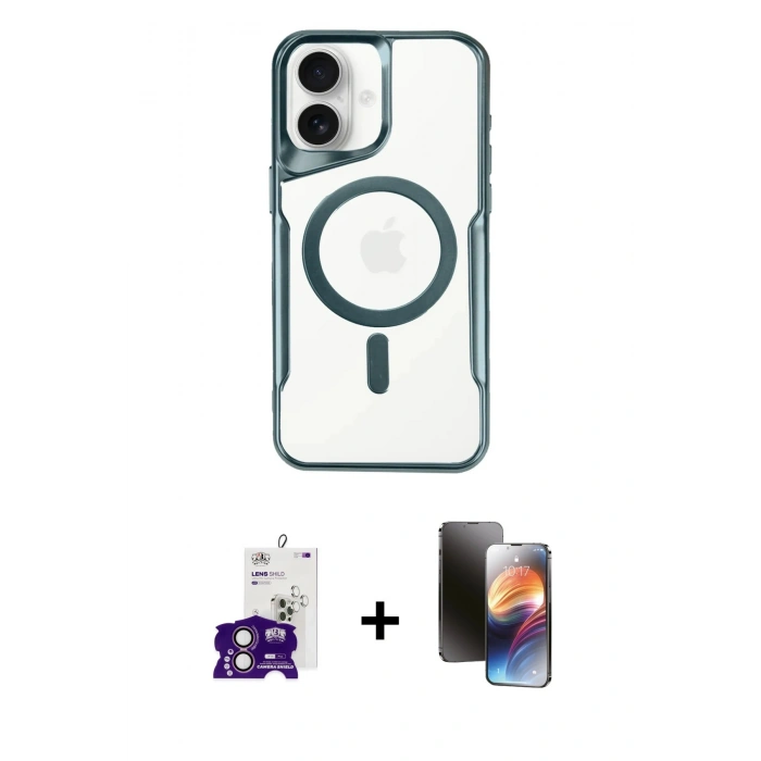 MARSİLYAN™- iPhone 16 Kılıf Yadigar Klasik Özel Seri - Siyah 3D Antistatik Mat Seramik Nano Ekran Koruyucu + Pembe Bilvis Titan Kamera Lens