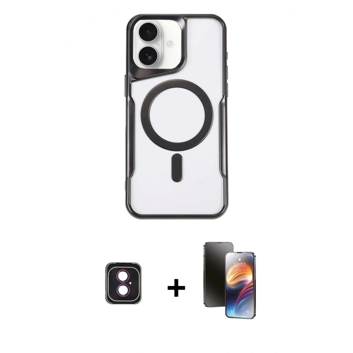 MARSİLYAN™- iPhone 16 Kılıf Yadigar Klasik Özel Seri - Siyah 3D Antistatik Mat Seramik Nano Ekran Koruyucu + PVD Metal Kamera Lens - PE