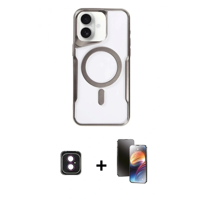 MARSİLYAN™- iPhone 16 Kılıf Yadigar Klasik Özel Seri - Siyah 3D Antistatik Mat Seramik Nano Ekran Koruyucu + PVD Metal Kamera Lens - PE
