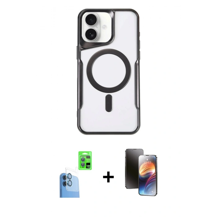 MARSİLYAN™- iPhone 16 Kılıf Yadigar Klasik Özel Seri - Siyah 3D Antistatik Mat Seramik Nano Ekran Koruyucu + Raze Metal Kamera Lens - LT