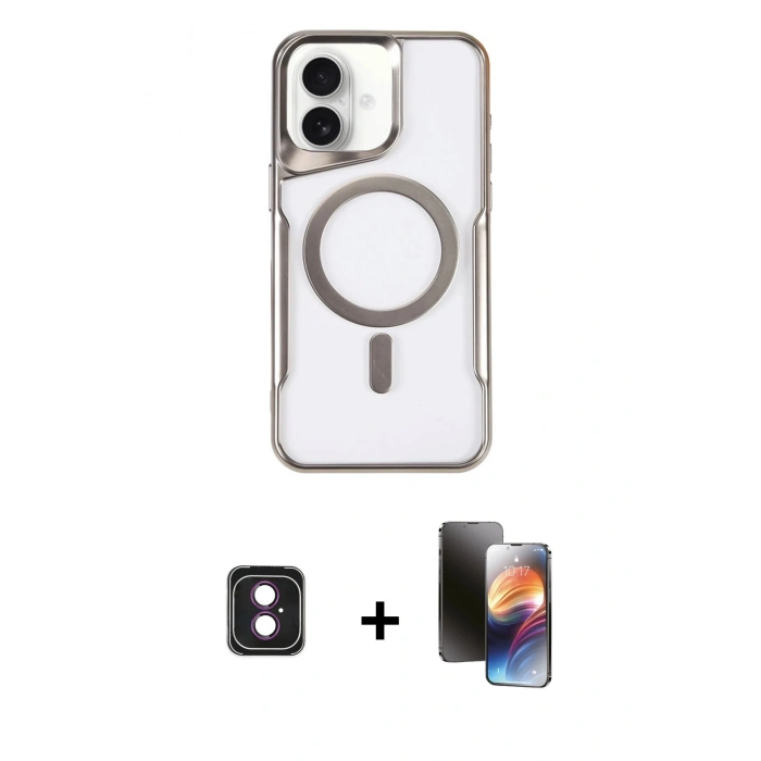 MARSİLYAN™- iPhone 16 Kılıf Yadigar Klasik Özel Seri - Siyah 3D Antistatik Mat Seramik Nano Ekran Koruyucu + PVD Metal Kamera Lens - PE