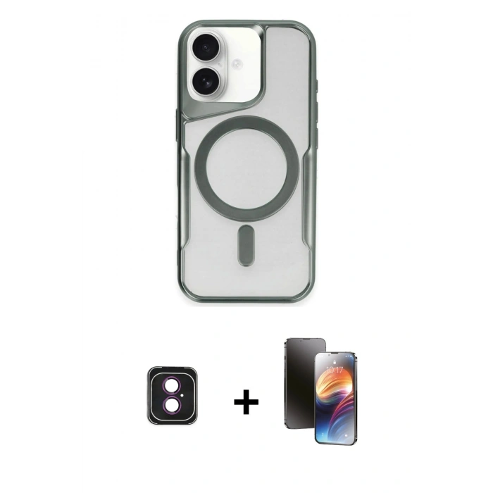 MARSİLYAN™- iPhone 16 Kılıf Yadigar Klasik Özel Seri - Siyah 3D Antistatik Mat Seramik Nano Ekran Koruyucu + PVD Metal Kamera Lens - PE
