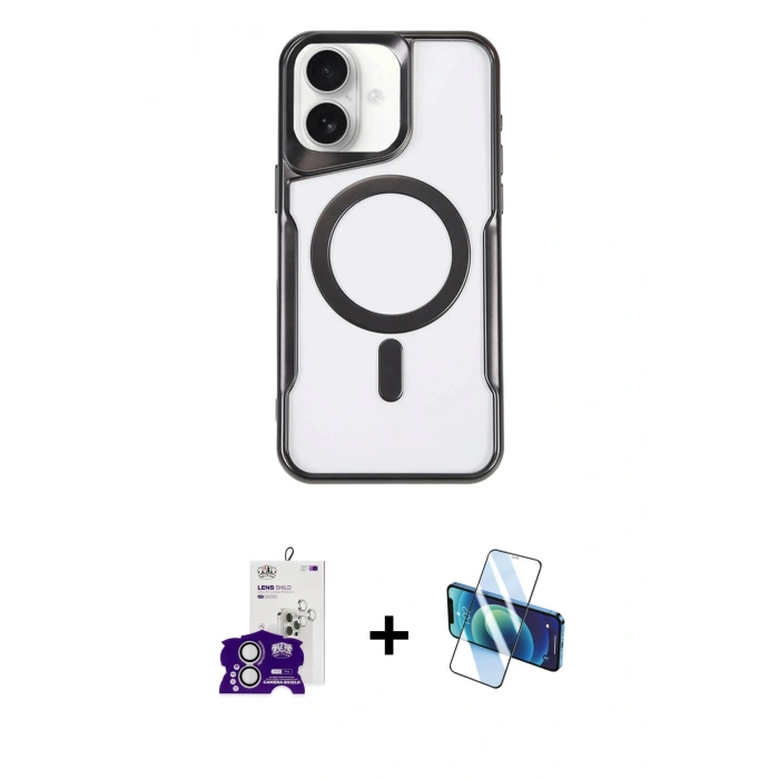 MARSİLYAN™- iPhone 16 Kılıf Yadigar Klasik Özel Seri - Siyah 3D Antistatik Seramik Nano Ekran Koruyucu + Bilvis Titan Kamera Lens - GS