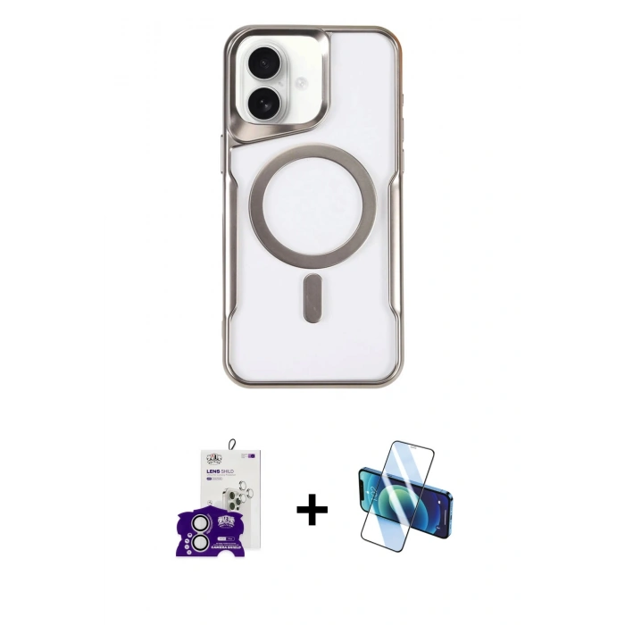 MARSİLYAN™- iPhone 16 Kılıf Yadigar Klasik Özel Seri - Siyah 3D Antistatik Seramik Nano Ekran Koruyucu + Bilvis Titan Kamera Lens - GS