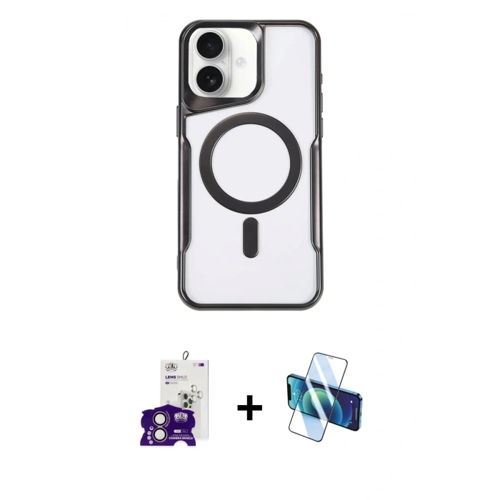 MARSİLYAN™- iPhone 16 Kılıf Yadigar Klasik Özel Seri - Siyah 3D Antistatik Seramik Nano Ekran Koruyucu + Bilvis Titan Kamera Lens - PE