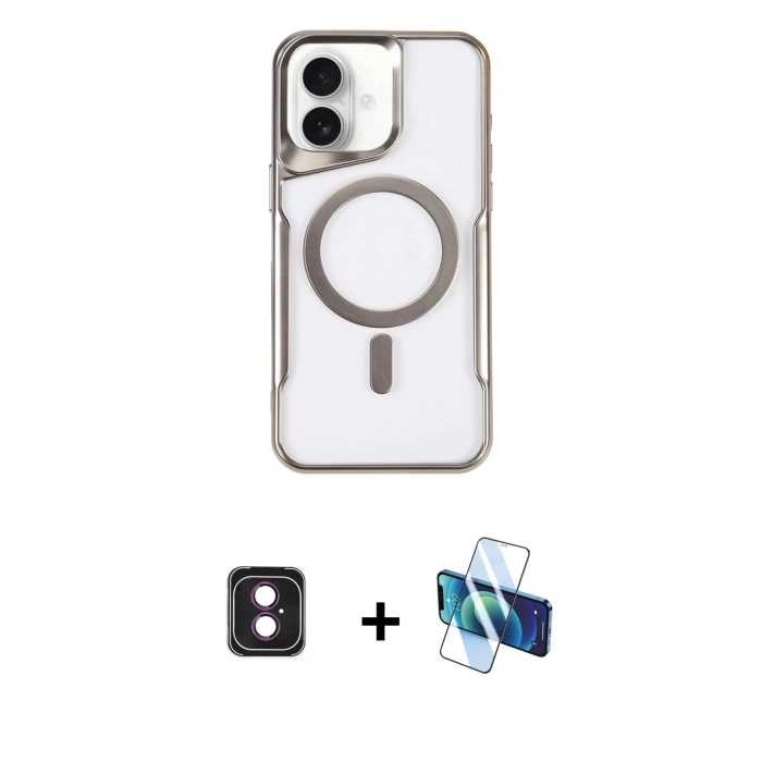 MARSİLYAN™- iPhone 16 Kılıf Yadigar Klasik Özel Seri - Siyah 3D Antistatik Seramik Nano Ekran Koruyucu + PVD Metal Kamera Lens - PE