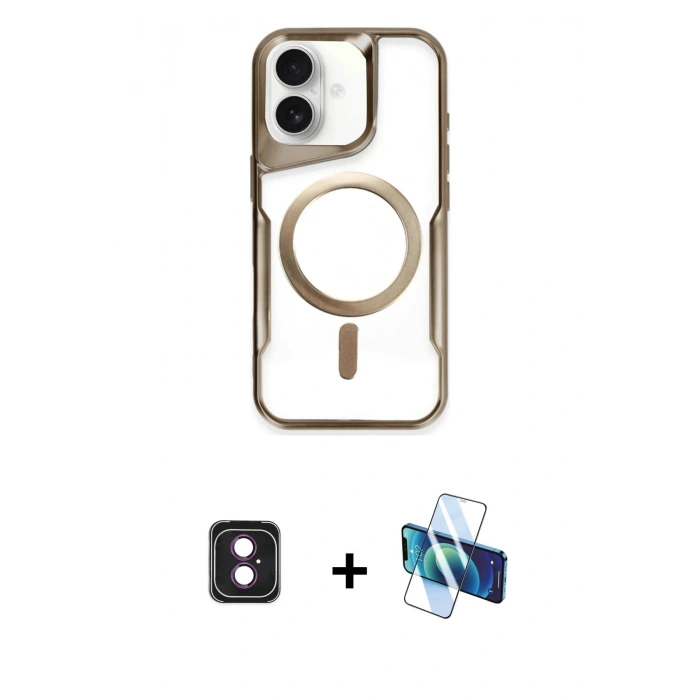 MARSİLYAN™- iPhone 16 Kılıf Yadigar Klasik Özel Seri - Siyah 3D Antistatik Seramik Nano Ekran Koruyucu + PVD Metal Kamera Lens - PE