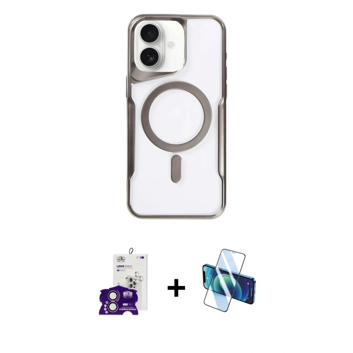 MARSİLYAN™- iPhone 16 Kılıf Yadigar Klasik Özel Seri - Siyah 3D Antistatik Seramik Nano Ekran Koruyucu + Bilvis Titan Kamera Lens - PE