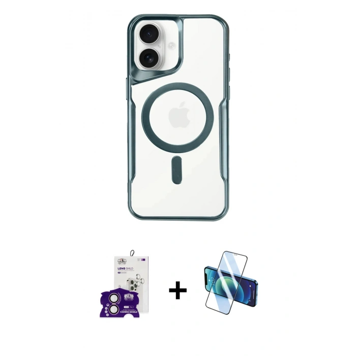 MARSİLYAN™- iPhone 16 Kılıf Yadigar Klasik Özel Seri - Siyah 3D Antistatik Seramik Nano Ekran Koruyucu + Bilvis Titan Kamera Lens - PE