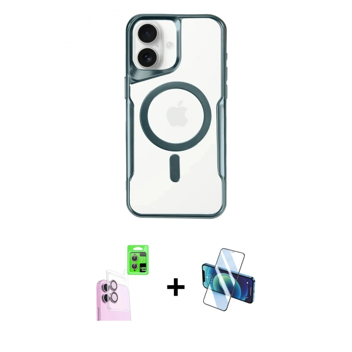 MARSİLYAN™- iPhone 16 Kılıf Yadigar Klasik Özel Seri - Siyah 3D Antistatik Seramik Nano Ekran Koruyucu + Raze Metal Kamera Lens - PE