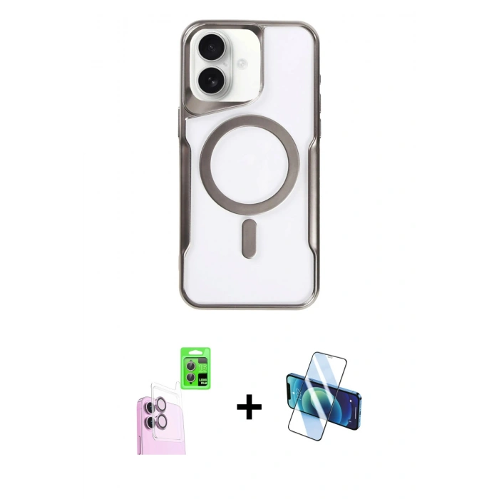 MARSİLYAN™- iPhone 16 Kılıf Yadigar Klasik Özel Seri - Siyah 3D Antistatik Seramik Nano Ekran Koruyucu + Raze Metal Kamera Lens - PE