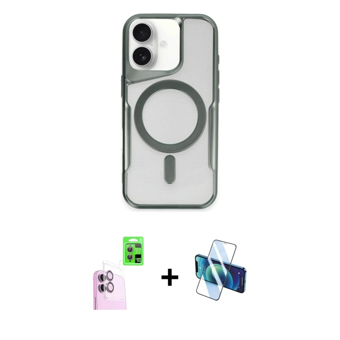 MARSİLYAN™- iPhone 16 Kılıf Yadigar Klasik Özel Seri - Siyah 3D Antistatik Seramik Nano Ekran Koruyucu + Raze Metal Kamera Lens - PE