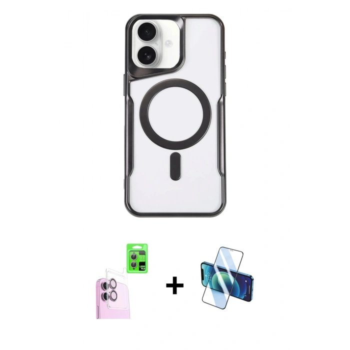 MARSİLYAN™- iPhone 16 Kılıf Yadigar Klasik Özel Seri - Siyah 3D Antistatik Seramik Nano Ekran Koruyucu + Raze Metal Kamera Lens - PE
