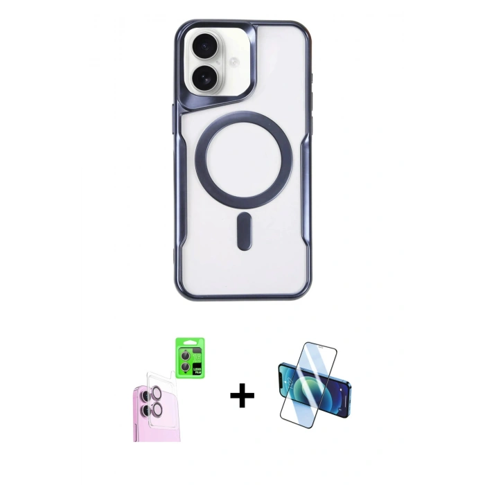 MARSİLYAN™- iPhone 16 Kılıf Yadigar Klasik Özel Seri - Siyah 3D Antistatik Seramik Nano Ekran Koruyucu + Raze Metal Kamera Lens - PE